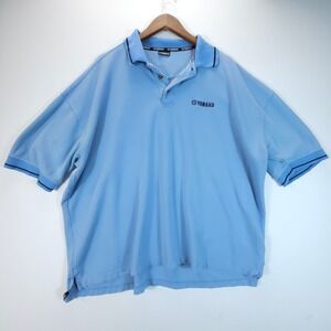 Yamaha Polo Shirt Mens 2XL Blue Y2K Embroidered Logo Streetwear Cotton Pique